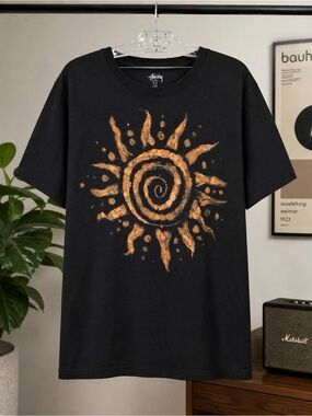 Gildan Black Tee with Orange Spiral Sun Graphic